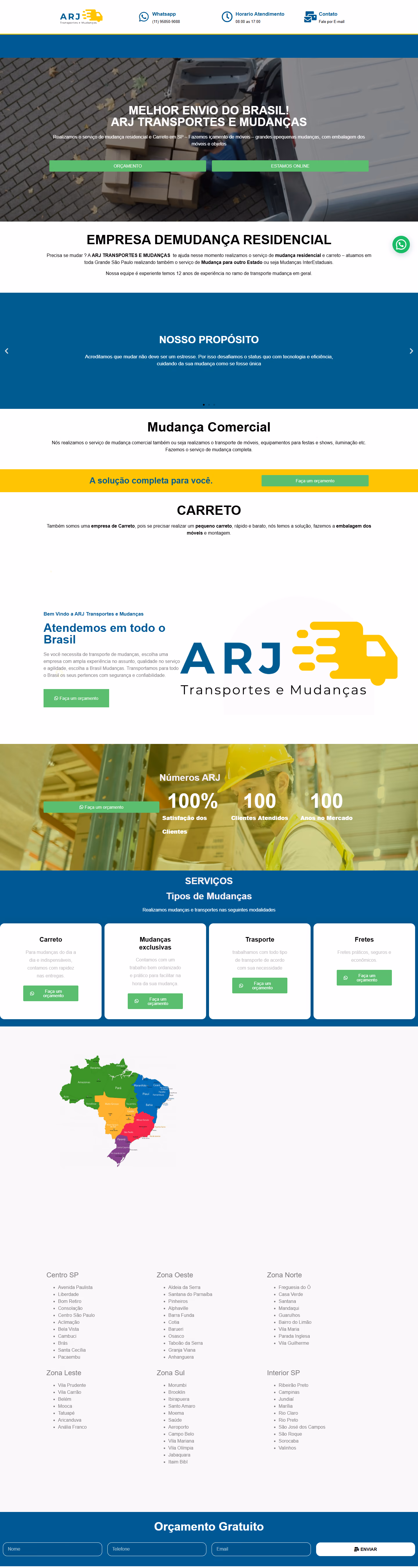 Site da ARJ Transportes e Mudanças