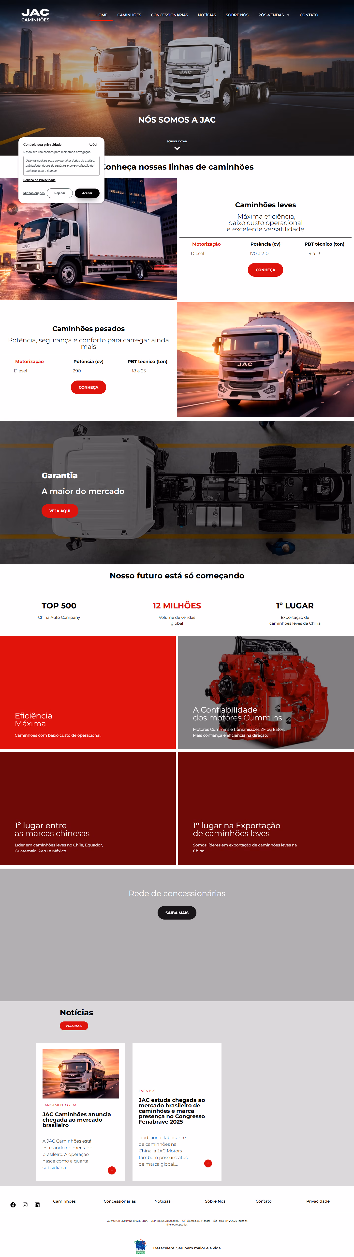 Site da JAC Caminhões