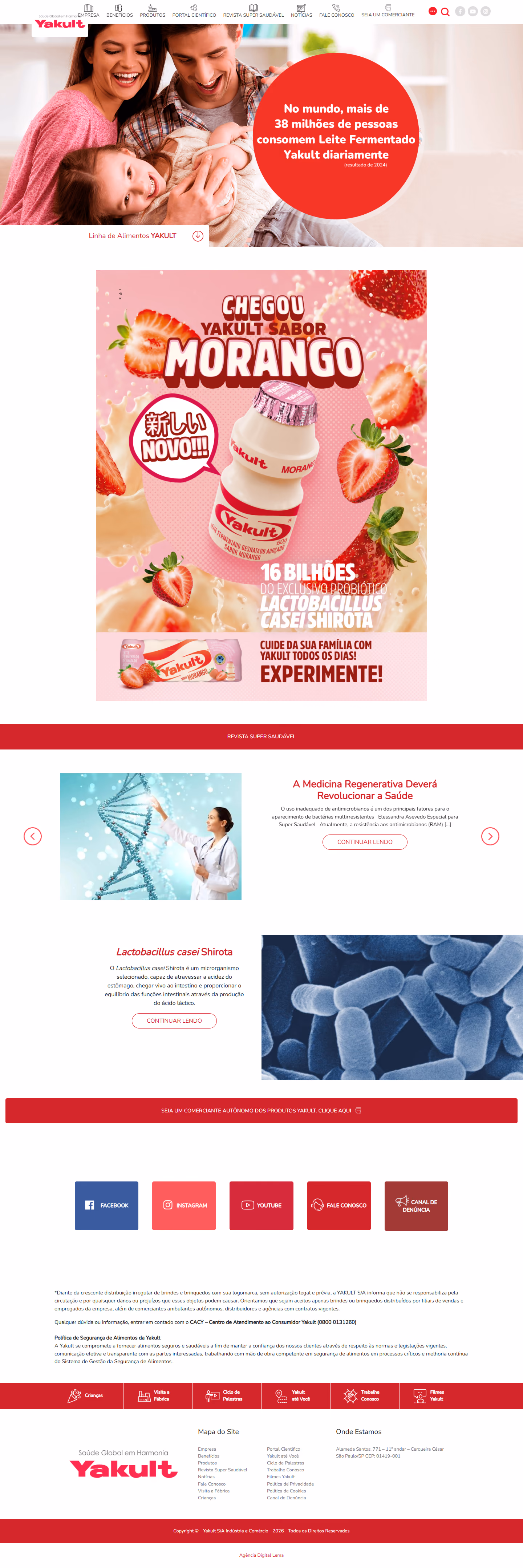 Site da Yakult Brasil